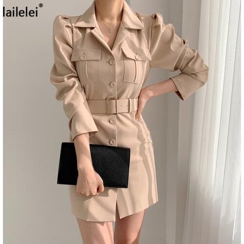 Puff Long Sleeve Shirt Dress With Sashes Mini White Robe Femme Black 2021 Spring Fall Office Pink Mini Short Harajuku Sukienka