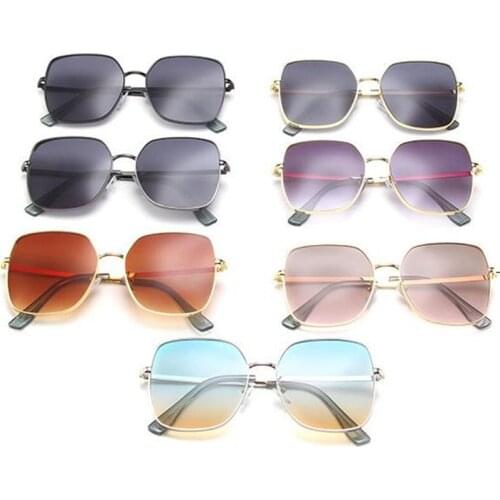 Fashion Women Sunglasses Square Alloy Frame Sun Glasses Goggles Anti-UV Spectacles Gradient Color Lens Adumbral A