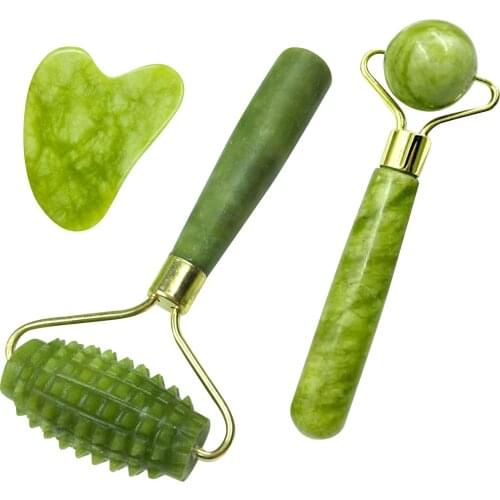 Gua Sha Jade Roller Kit for Face Massage Natural Jade Stone Facial Rollers & Scraper Anti Aging Anti-wrinkle Massager for Women