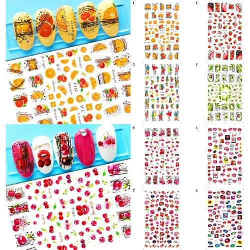 Lovely Fruits Summer Decals Sticker for Nails Manicure DIY Avocado Pawpaw Summer Green Nail Decorations Gel Polish Nail Sliders