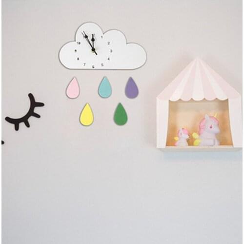 2Pieces/Lot Cartoon Cloud Of Wood Wall Decor Wall Clock Clock Chips Mute Clock Wall Decorate Childrens Room часы
