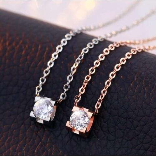 New Arrival Classic Titanium Steel Rose Gold color Women Popular Naked Cubic Zircon Love Necklace