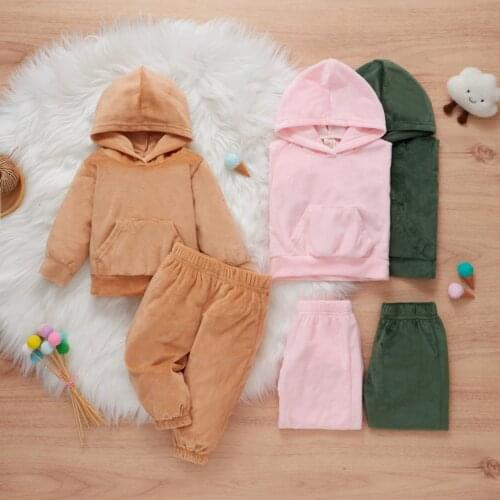 Toddler Kids Baby Girls Boys Solid Color Hooded Top Elastic waist Trousers Autumn Casual Long Sleeve Outfit Clothes Set
