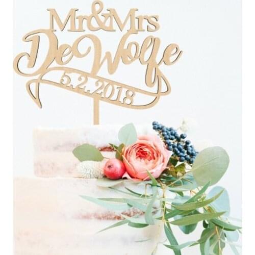 Personalized Mr and Mrs Cake Topper, Custom Mr & Mrs Cake Topper, Name and Date Wedding Cake Topper, Wedding Cake Topper, Wood T