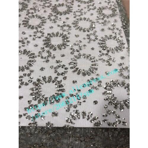 Latest pattern 5yards French net tulle lace fabric Hot sale African glued glitter with sequins lace fabric for party dress