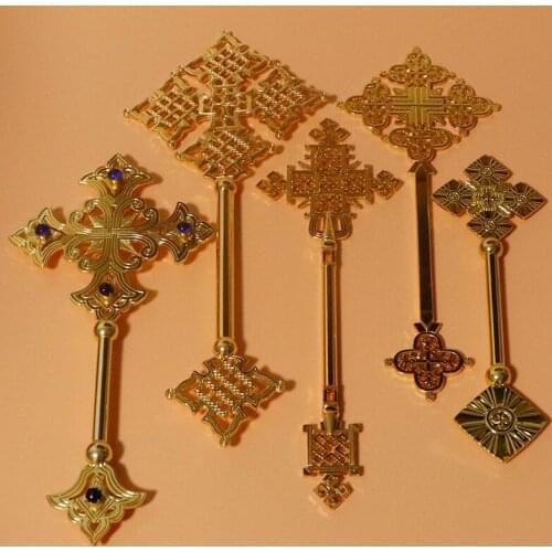 Gilded jesus christ Cross Christian catholic priest prayer ritual cane JERUSALEM Blessing Hand Cross Orthodox Religious jewelry