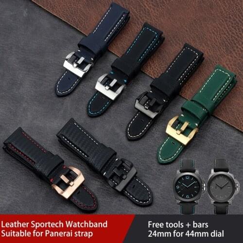 24mm Leather Sportech Watchband Suitable for Panerai Strap For LUMINOR PAM01661 Black Blue Watch Band Accessories Bracelets