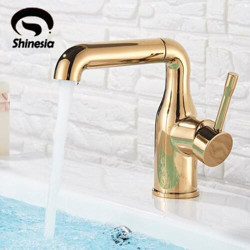 Shinesia Golden Basin Faucet for Bathroom Vessel Sink Hot and Cold Water 360 Degree Rotation Sprinkler Nordic Mixer Water Taps