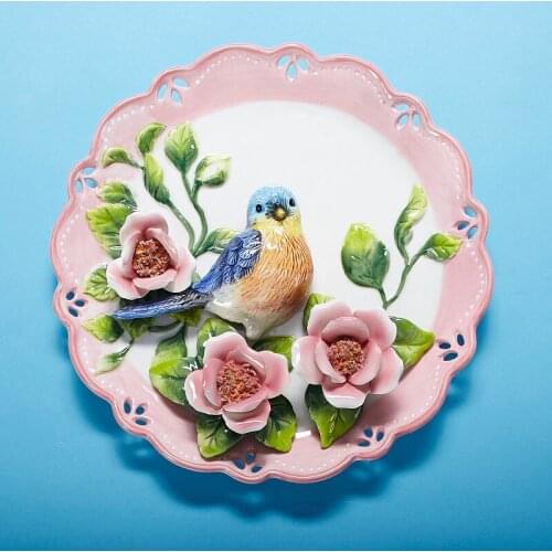 Vintage 3D Decorative Bird Plate Art Handpainted Dish Plate Hanging Decoration for Wall Decor Ceramic Home Living Room Gift Idea