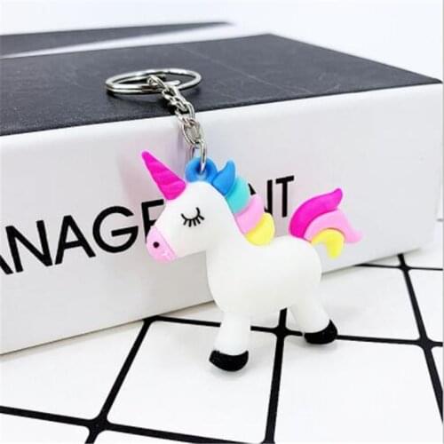 WKOUD Cute Fairytale PVC Unicorn Keychain Multi-style Horse Key Rings Holder Alloy Key Chain For Women Girls Gift Jewelry