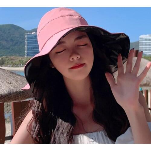 K125Womens Spring And Summer Big Eaves Sun Hat Outdoor Sun Hat Anti-ultraviolet Solid Color Sun Hat Foldable Fashion Bucket Hat