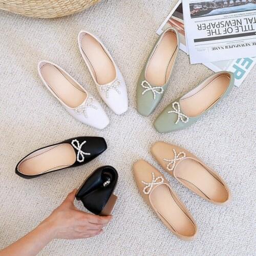 Bow square head single shoes women 2021 summer new model with soft bottom shallow mouth a foot fashion solid color work shoes