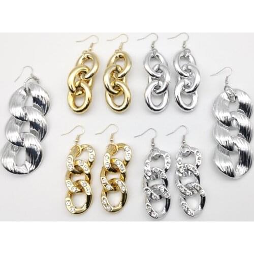Vintage Gold And Silver Color CCB Chain Drop Earring For Women New Punk Acrylic Plastic Chain Dangle Earring Gift Accessories