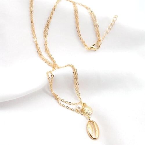 78MM Ladies Plain Shell Alloy Necklace Body Decorations Korea Trend Golden Hip Hop Layered Necklace Seaside Travel Jewelry Gifts
