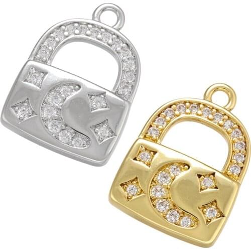 ZHUKOU Gold Silver color Lock Pendant CZ Crystal charms for DIY earrings Necklace Jewelry Accessories Supply Wholesale VD990
