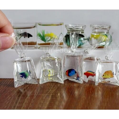 1PCS 1/6 Dollhouse Miniature Glass Fishbowl Goldfish Tank Mini Pretend Play Furnitre Decoration for Barbies Doll Accessories Toy