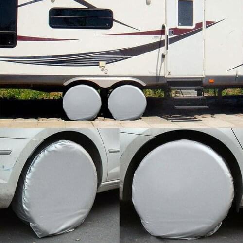4PCS Universal Auto Wheel Tire Cover Waterproof Dustproof for Camper Motorhome Truck Wheel Covers Sun Protector Aluminum Film