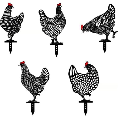 Acrylic Animal Silhouette Decoration Decorative Stakes Festival Gifts 5pcs/set For Garden Black Country Chicken Yard Art