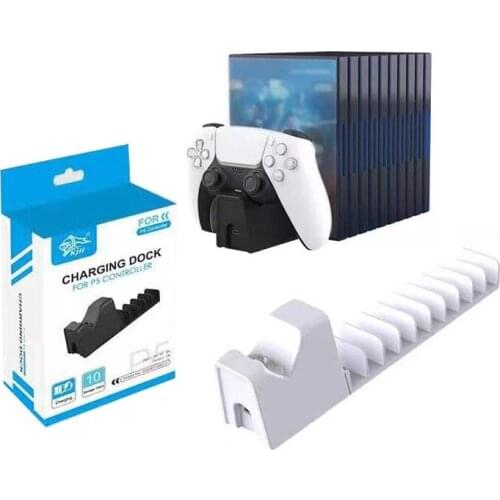 Single Slot Base PS5 Charger Station Stand Fast Charging Dock with 10 Game Disc Storage for PlayStation 5 Wireless Controller