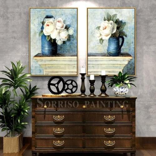 White Peony Flower Vase Canvas Painting Dining Wall Art Posters And Prints Hallway Pictures For Living Room Home Corridor Decor