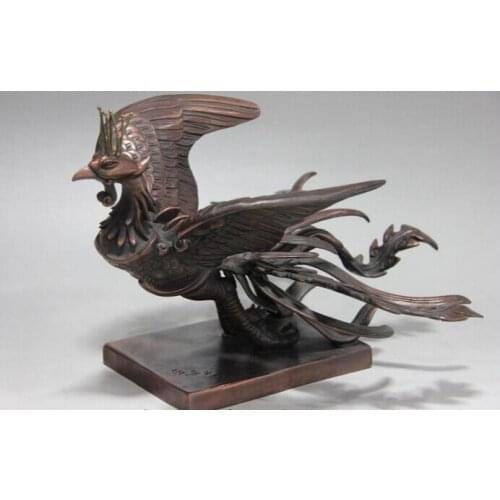 Bi001458 Chinese folk Red Bronze famous vermeil sparrow phoenix Fly Beast Bird statuary