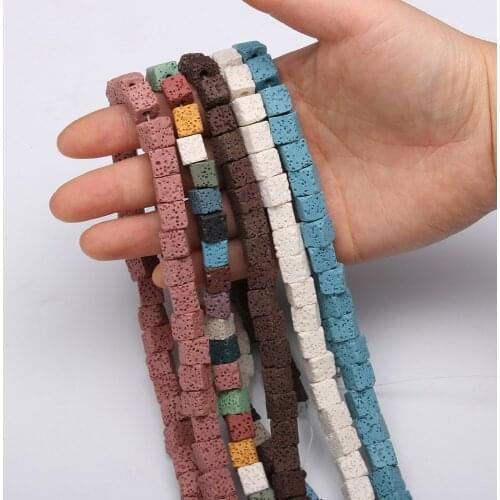 43Pcs Natural Stone Beads Square Volcanic Loose Beads For Jewelry Making DIY Necklace Bracelet Handiwork Craft Accessory