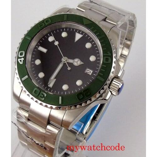 Bliger 40mm Automatic Men Watch Black Sterile Dial Sapphire Glass MIYOTA 8215 NH35A Movement Green Bezel Insert Calendar