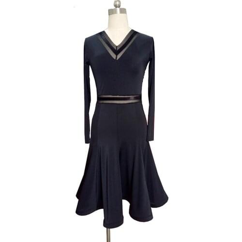 Black Skinny Latin Dance Dress Women Costumes V Collar Ballroom Flamengo Tango Modern Practice Salsa Dress Stage Costume BL1353