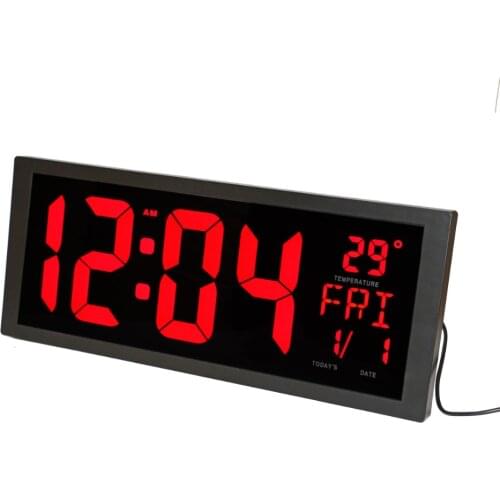 LED Digital Wall Clock with Indoor Temperature Date Week Summer Time and Fold-Out Stand Modern Home Decoration