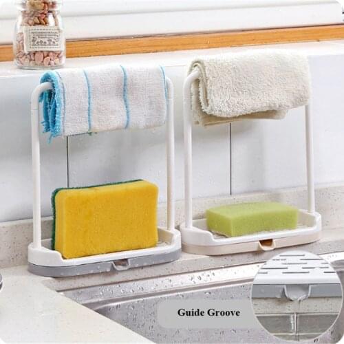 Kitchen Dishcloth Holder Towel Hanger Punch-free Sponge Storage Drain Rack Bathroom Soap Holder Kitchen Countertop Storage Shelf