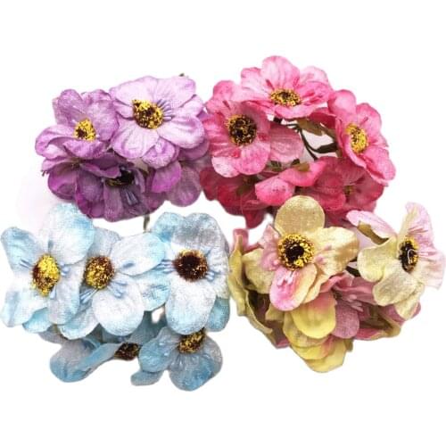 6pcs Artificial Flower high quality Silk Cherry Bouquet For Wedding Home Decoration DIY Scrapbooking Wreath Craft Flowers