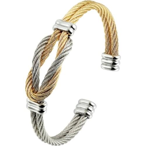 Classic Design Stainless Steel Stripe Wire Adjustable Size Cuff Bracelet & Bangle 4 Colors Bracelet For Women Jewelry Gift