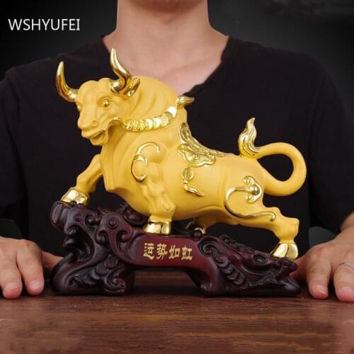 Creativity Resin Desktop Ornaments Home Lucky Bull Sculpture Crafts Living Room Bogu Frame Decoration Shop Opening Gifts