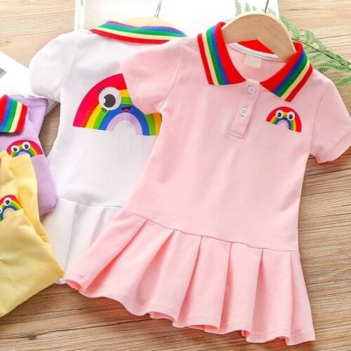 Girls' Summer Fashion Print Dress Middle School Childrens Casual Short Sleeve Sportswear