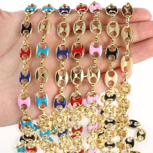 1 Meter Multicolor Pig Nose Shape Metal Chains Gold Plated Copper Chain for Jewelry Making DIY Bracelet Anklet Accessories