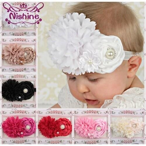 Nishine Newborn Peony Rose Flower Headband Girls Floral Headband Hair Bow Weave Headwear Children Hair Accessories
