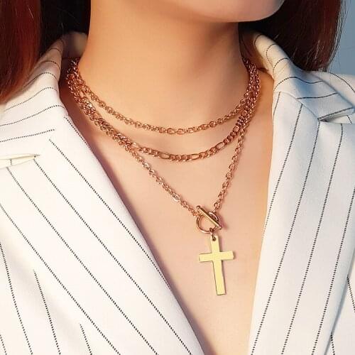 Punk Cross Pendant Necklaces Women Stainless steel 45cm Chains Hip Hop Religious Christian Statement Jewelry