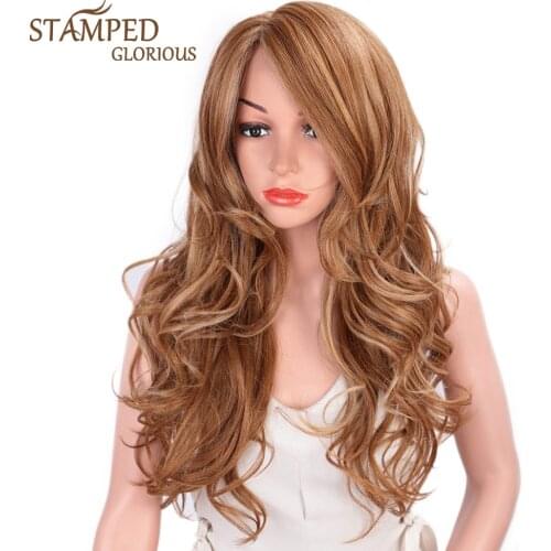 Stamped Glorious Wave Wig Synthetic Blonde Wig Short Wavy Cosplay Wig for Women SidePart Heat Resistant Fiber False Hair