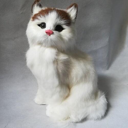 Plastic&furs white cat about 21x17cm hard model handicraft home desk decoration toy Christmas gift b0287