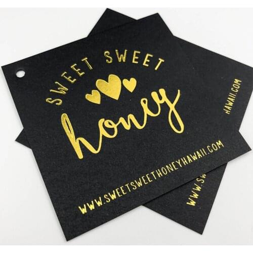 Custom clothing trademark tags wholesale custom square luxury paper hang tag gold foil logo hot stamping hang tags