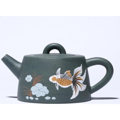 Handmade Yixing Original Ore Purple Sand Pot Home Collection Green Mud Fish Fun Well Fence Creative Home Teapot Kung Fu Tea Set