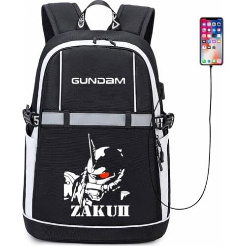 New GUNDAM Backpack Cosplay USB Bags Man Women Oxford Reflective Stripe Schoolbag Travel Bags