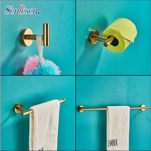 Senlesen Towel Bar Bathroom Golden Hardware Stainless Steel Wall Mount Hanging Rack Toilet Shelf Set