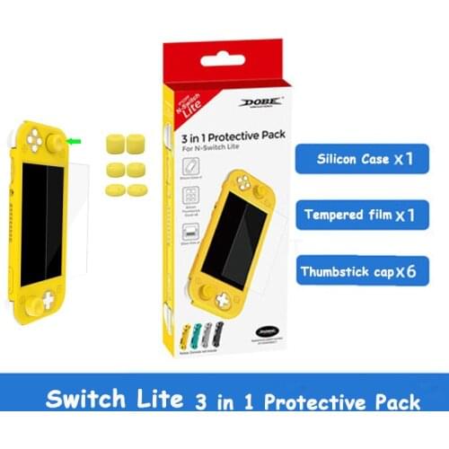 3 in 1 Protective Case For Switch Lite Silicone Case + Tempered film + 6 Thumbstick caps For Switch Lite Shockproof Protective