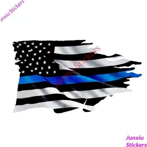 Thin Blue Line TATTERED Flag Car Sticker Police USA Vinyl Decal Truck Phone Bumper Car Accessories Exterior Decor PVC13x7cm