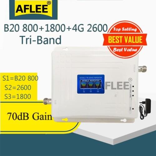 Tri-Band B20 800 1800 2600 4G Cell Phone Cellular Amplifier 4G Repeater GSM 2g 4g Mobile Signal Booster LTE DCS LTE 4G Repeater