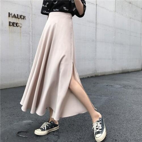 Spring 2020 Women Long Chiffon apricot Maxi Pleated Skirt Midi Skirt High Waist Elascity Casual Party Skirt Vintage