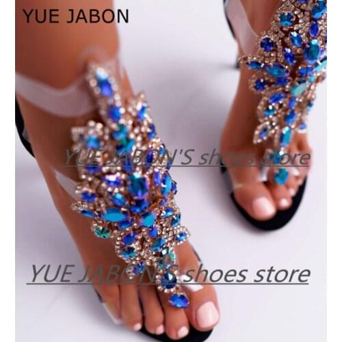 2021 New Summer Top Design Rhinestone Diamond Women Sandals Transparent PVC High heels Ladies Sandals Open Toe Shoes Handmade