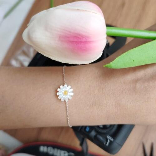 1PC Natural mother of pearl Shell 12mm Daisy Bracelet 925 Sterling Silver for Women Fashion Anniversary Gift Small Jewelry