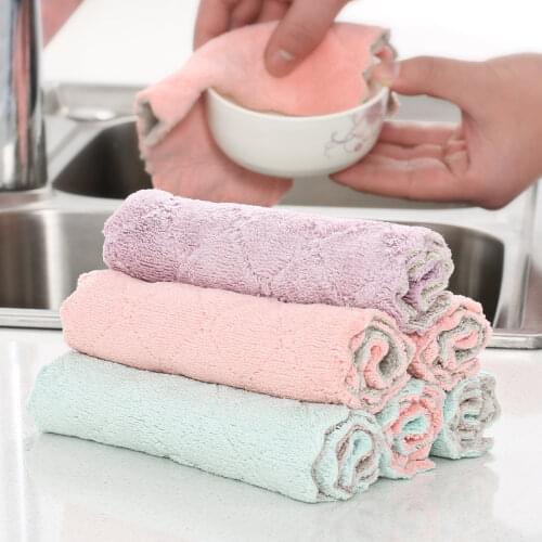 1/3pcs Cheaper Double-layer Absorbent Microfiber Kitchen Dish Cloth Non-stick Oil Household Cleaning Wiping Towel Kitchen Tool